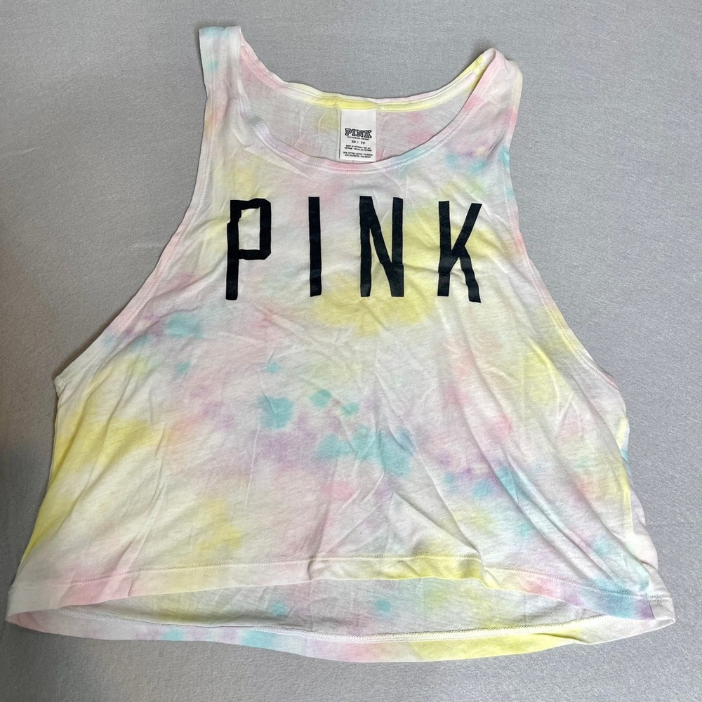 Victoria's Secret PINK‎ Pastel Tie Dye Logo Tank Top XS Sleeveless Cropped Shirt